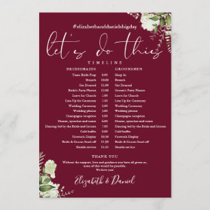 Burgundy Greenery Wedding Schedule Timeline Program