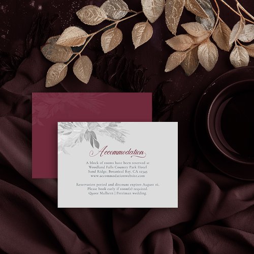 Burgundy Grey Botanical Foliage Accommodation Enclosure Card