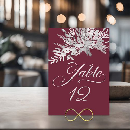 Burgundy Grey Botanical Foliage Table Number