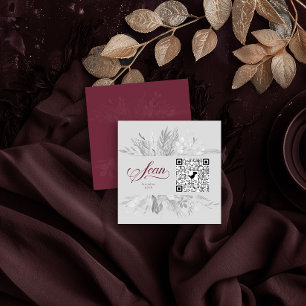 Burgundy Grey Botanical Online RSVP QR Code Enclosure Card