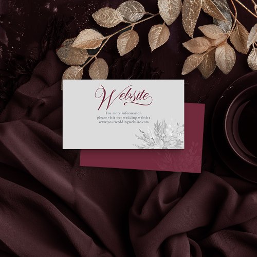 Burgundy Grey Botanical Wedding Website Enclosure Card