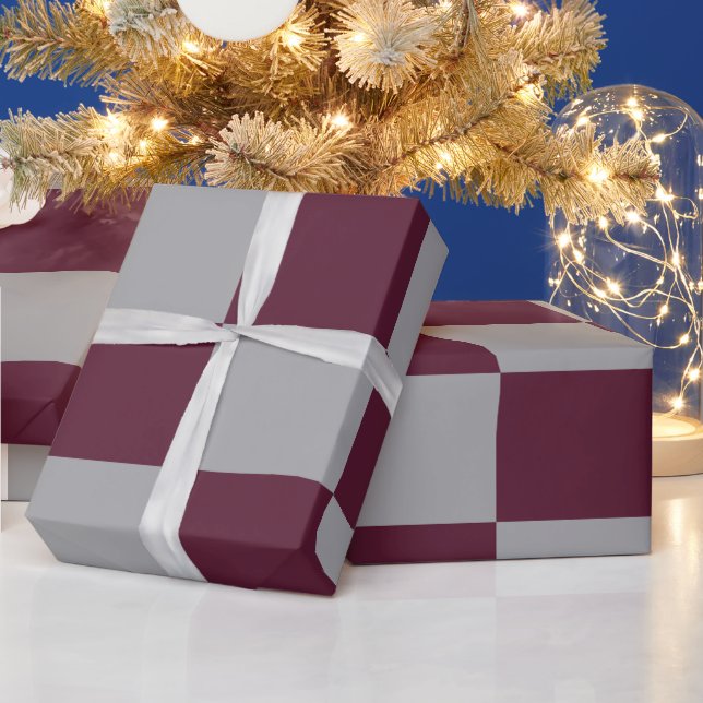 Burgundy & Grey Checkered Wrapping Paper (Holidays)