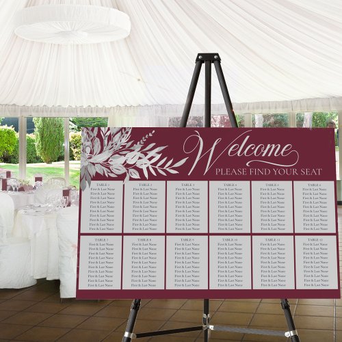 Burgundy Grey Foliage Wedding Seating Chart Foam Board