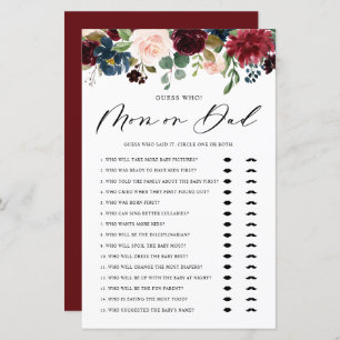 Burgundy Guess Who Mom or Dad Baby Shower Game