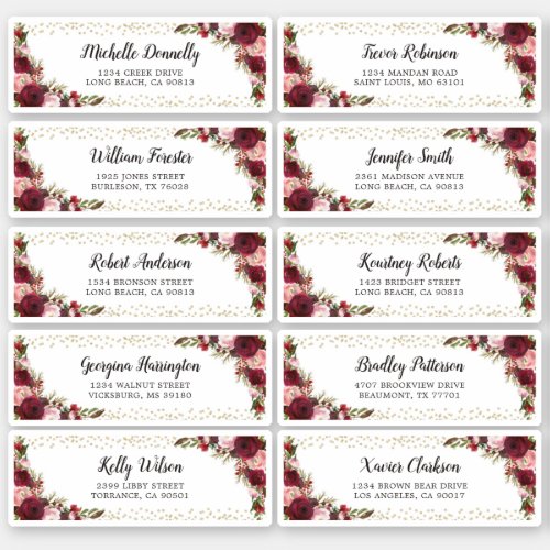 Burgundy Guests Name and Address Wedding Label