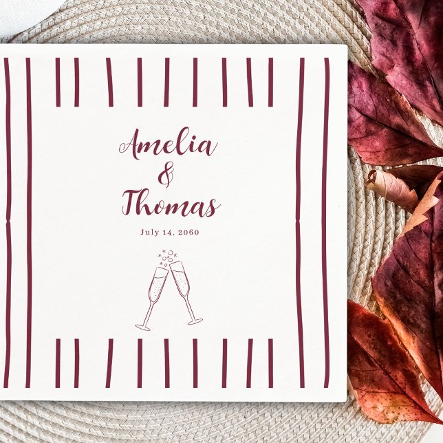 Burgundy Hand Draw Doodle Stripes Wedding  Napkins (Creator Uploaded)