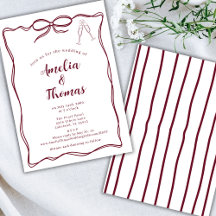 Burgundy Hand Draw Doodle Wavy Border Bow Wedding 