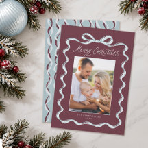 Burgundy Hand Drawn Bow Frame Family Photo