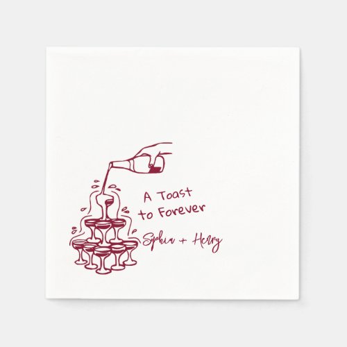 Burgundy Hand Drawn Champagne Glass Tower Wedding