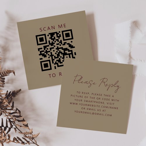 Burgundy Handwriting Gold Wedding QR Code RSVP Enclosure Card