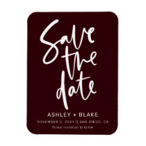 Burgundy Handwritten Calligraphy Save the Date Magnet