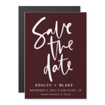 Burgundy Handwritten Calligraphy Save the Date Magnetic Invitation