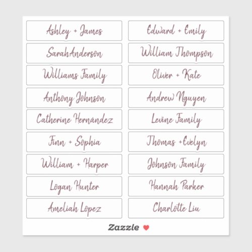 Burgundy Handwritten Script Guest Names Labels 18x