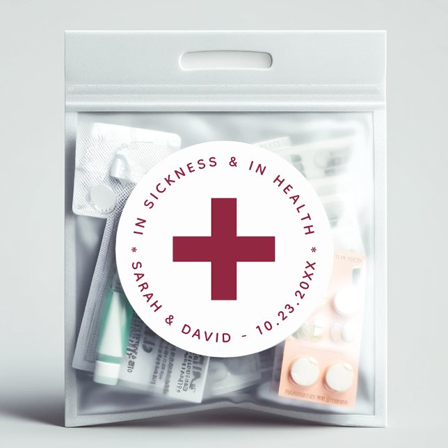 Burgundy Hangover Kit In Sickness and in Health  Classic Round Sticker (Creator Uploaded)