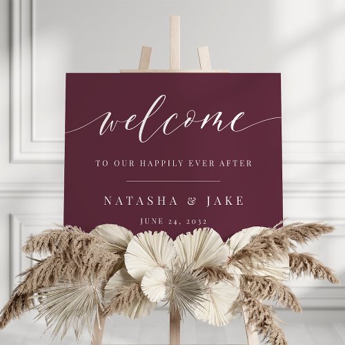 Burgundy Happily Ever After Wedding Welcome Sign