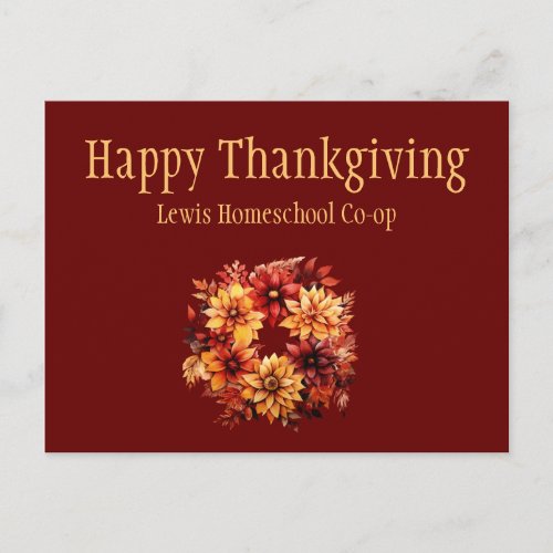 Burgundy Happy Thanksgiving from Homeschool Co op Postcard