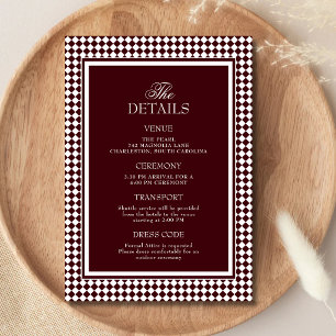 Burgundy Harlequin Border Wedding Details Enclosure Card
