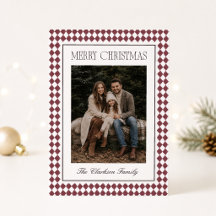 Burgundy Harlequin One Photo Christmas Card