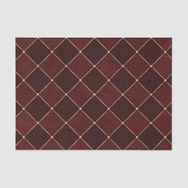 Burgundy Harlequin Rhombuses Leather Effect Tissue Paper (Front)