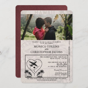 Burgundy Hawaii Passport Wedding Invitation