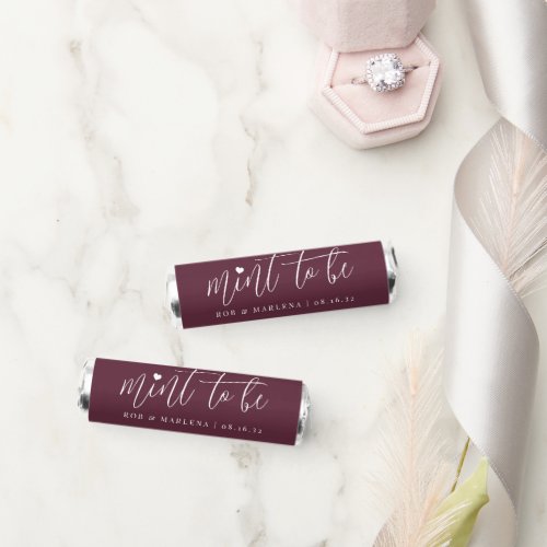 Burgundy  Heart Calligraphy Personalized Wedding Breath Savers Mints