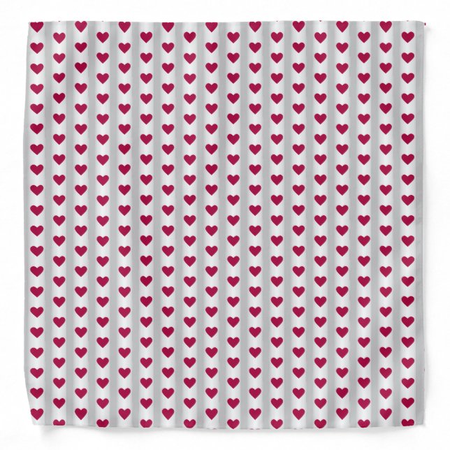Burgundy heart pattern & silver white stripes bandana (Front)