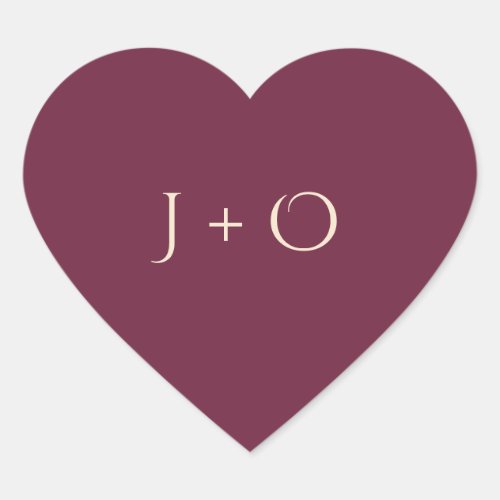 Burgundy Heart Sticker with J+O Initials