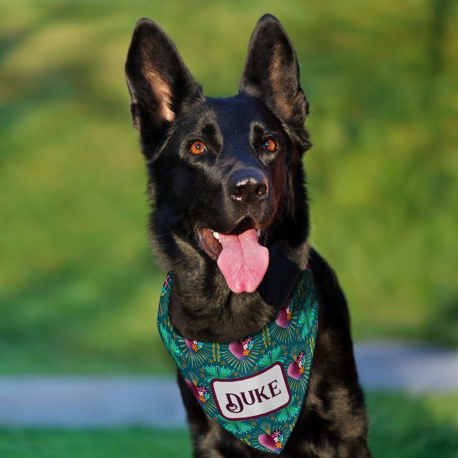 Burgundy heart with flowers and golden rays  pet bandana collar (Dog)
