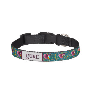 Burgundy heart with flowers and golden rays pet collar