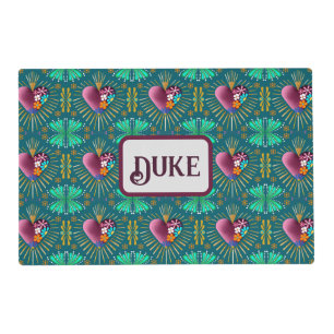 Burgundy heart with flowers and golden rays placemat