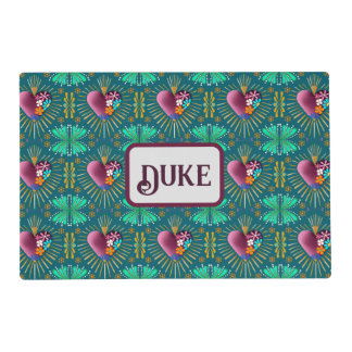 Burgundy heart with flowers and golden rays placemat