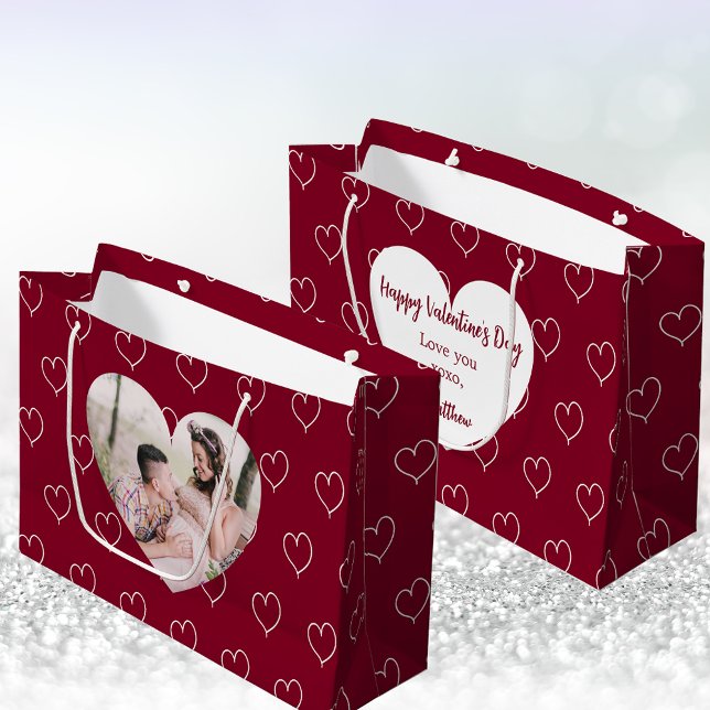 Burgundy hearts photo Valentine's Day Large Gift Bag (Creator Uploaded)