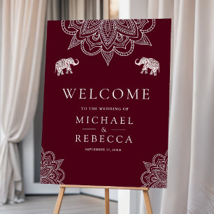 Burgundy Henna Indian Wedding Welcome Sign