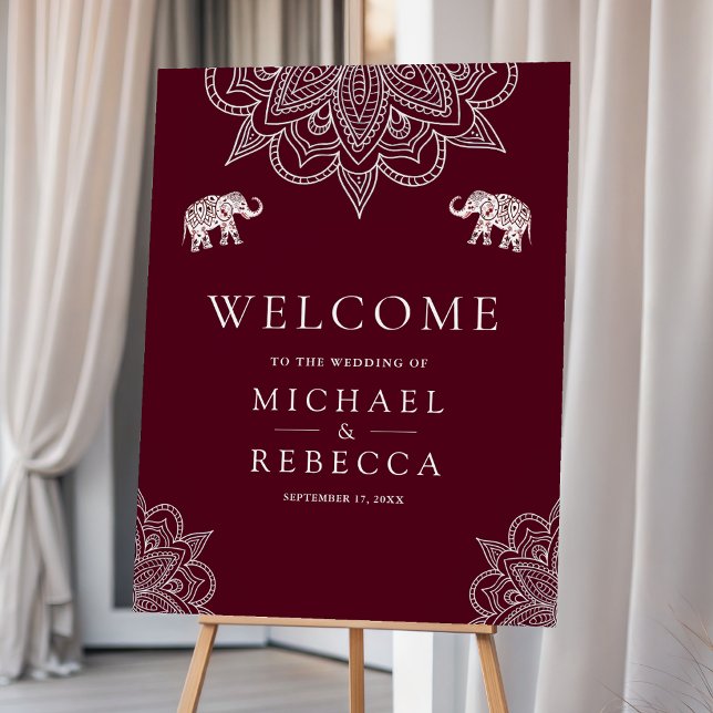 Burgundy Henna Indian Wedding Welcome Sign (Creator Uploaded)