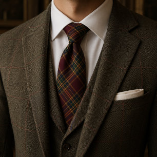Burgundy Heritage Plaid Old Money Tartan Neck Tie