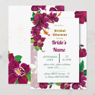 burgundy hibiscus flowers rose bridal shower invitation