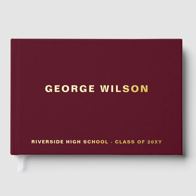 Burgundy High School Grad Party Graduation  Foil Guest Book (Front)
