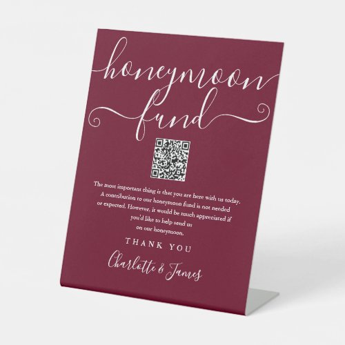 Burgundy Honeymoon Fund QR Code Pedestal Sign
