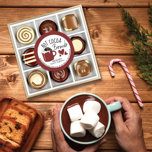 Burgundy Hot Cocoa Bomb Instructions Mug Hearts Classic Round Sticker (Creator Uploaded)