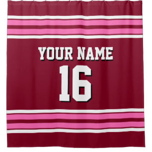 Burgundy Hot Pink White Stripes Sports Jersey Shower Curtain