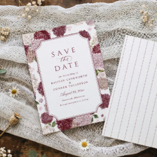 Burgundy Hydrangea Elegant Floral Garden Wedding Save The Date