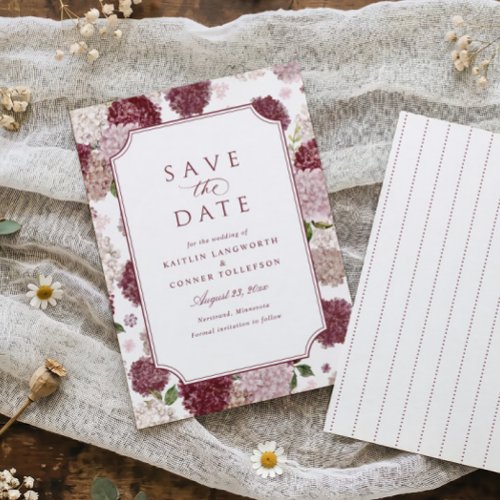 Burgundy Hydrangea Elegant Floral Garden Wedding Save The Date