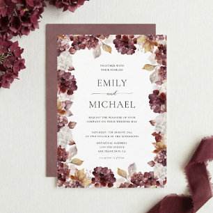 Burgundy Hydrangea Floral Wedding Invitation