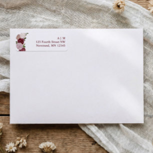 Burgundy Hydrangea Floral Wedding Return Address Label