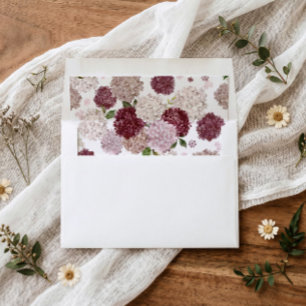 Burgundy Hydrangea Greenery Wedding Invitation Envelope Liner