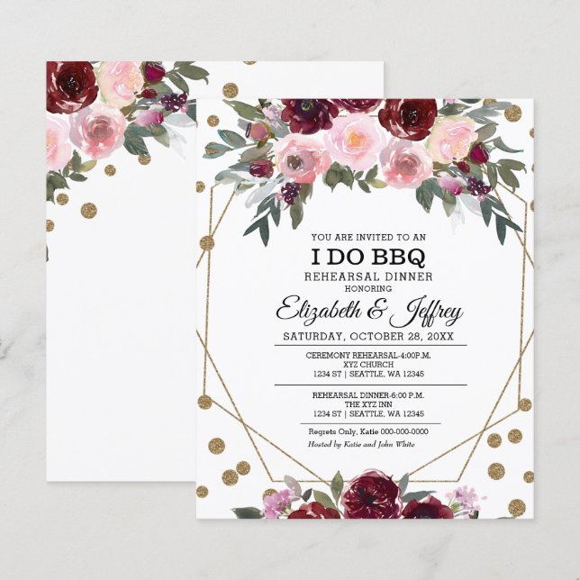 Burgundy I Do BBQ Rehearsal Dinner Invitation (Front/Back)