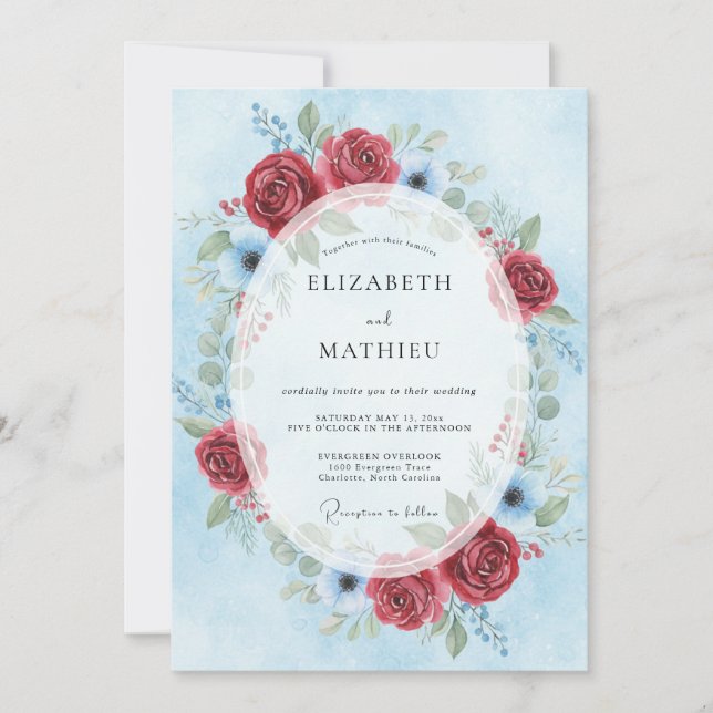 Burgundy Icy Floral Wedding Invitation (Front)