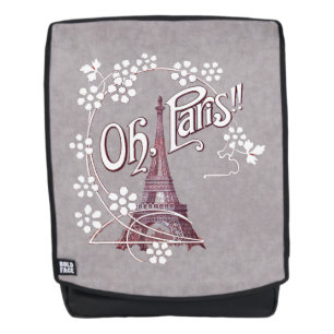 Burgundy Illustration Eiffel Tower White Daisies Backpack