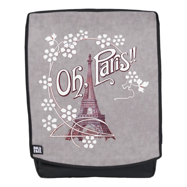 Burgundy Illustration Eiffel Tower White Daisies Backpack (Front)