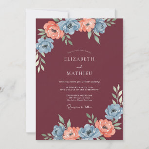 Burgundy Illustrative Autumn Wedding Invitation